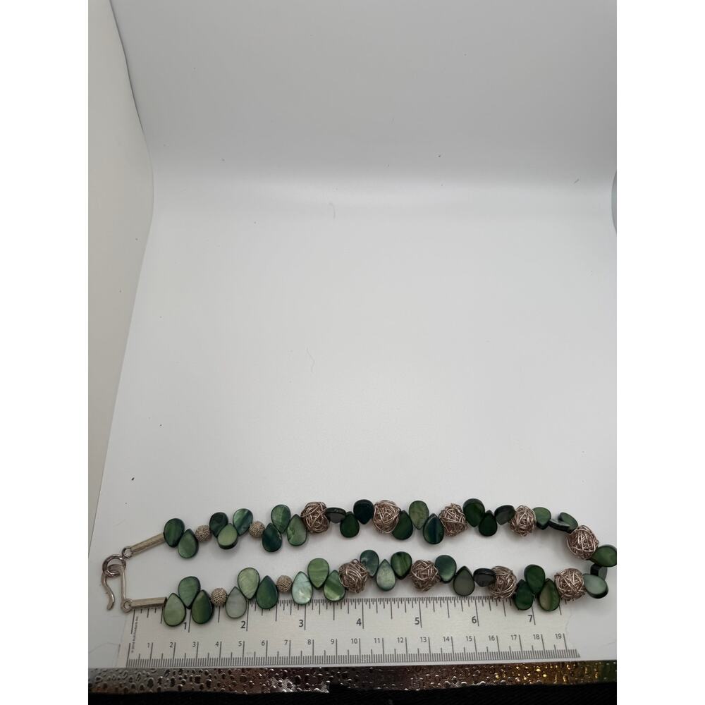 Unbranded Green Shell Statement Necklace Chunky Wire-Wrapped Sterling Silver View 5